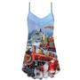 Christmas Santa Claus Train Gift For Xmas Painting Style - V-Neck Sleeveless Cami Dress