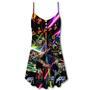 Christmas Tree Neon Art And Snowman - V-Neck Sleeveless Cami Dress