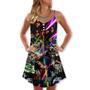 Christmas Tree Neon Art And Snowman - V-Neck Sleeveless Cami Dress