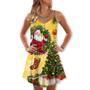 Christmas Tree Yellow With Santa Claus - V-Neck Sleeveless Cami Dress