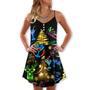 Cocktail Christmas Neon Art Drinking - V-Neck Sleeveless Cami Dress