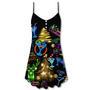 Cocktail Christmas Neon Art Drinking - V-Neck Sleeveless Cami Dress