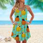 Colorful Bulldog Pineapple Spaghetti Strap Summer Dress