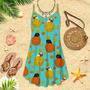 Colorful Bulldog Pineapple Spaghetti Strap Summer Dress