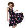 Colorful French Bulldog Print Sleeveless Knee Length Dress