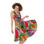 Colorful Leaf Watermelon Pattern Print Sleeveless Knee Length Dress