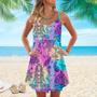 Colorful Rainbow Boho Style Spaghetti Strap Summer Dress