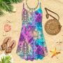 Colorful Rainbow Boho Style Spaghetti Strap Summer Dress