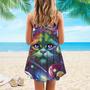 colorful Rainbow Cat Space Galaxy Planet Spaghetti Strap Summer Dress