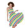 Colorful Striped Pattern Print Sleeveless Knee Length Dress