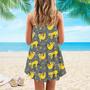 Cute Sloth Seamless Pattern In Yellow And Gray Spaghetti Strap Summer Dress