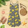 Cute Sloth Seamless Pattern In Yellow And Gray Spaghetti Strap Summer Dress