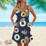 Cute Sloth With Sweet Donuts Spaghetti Strap Summer Dress