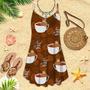 Cute Sloths Bear Relaxing In Coffee Cup On Dark Chocolate Spaghetti Strap Summer Dress