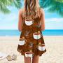 Cute Sloths Bear Relaxing In Coffee Cup On Dark Chocolate Spaghetti Strap Summer Dress