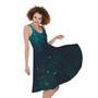 Dark Teal Galaxy Space Print Sleeveless Knee Length Dress