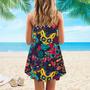 Day Of The Dead Colorful Sugar Cat Skull With Floral Spaghetti Strap Summer Dress