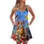 Diving Cat Under The Sea Art Style - V-Neck Sleeveless Cami Dress