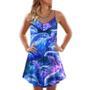 Dolphin Galaxy Neon Glow Style - V-Neck Sleeveless Cami Dress