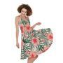 Exotic Tropical Hibiscus Pattern Print Sleeveless Knee Length Dress