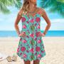 Flamingo And Watermelon Spaghetti Strap Summer Dress