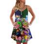 Flamingo Running Christmas Neon Art - V-Neck Sleeveless Cami Dress