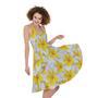 Frangipani Flower Print Sleeveless Knee Length Dress