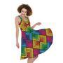 Geometric Rainbow Pattern Print Sleeveless Knee Length Dress