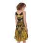 Gold Samurai Mask Print Sleeveless Knee Length Dress