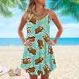 Green Lazy Sleeping Sloth Spaghetti Strap Summer Dress