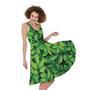 Green Leaf Print Sleeveless Knee Length Dress