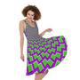 Green Shapes Moving Optical Illusion Sleeveless Knee Length Dress