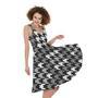 Grey Houndstooth Pattern Print Sleeveless Knee Length Dress