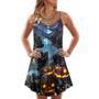 Halloween Black Cat Dark Night Style - V-Neck Sleeveless Cami Dress