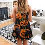 Halloween Black Cat Pumpkin Scary Tropical - V-Neck Sleeveless Cami Dress