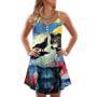 Halloween Black Wolf Crazy Starry Night Blood Art Style - V-Neck Sleeveless Cami Dress