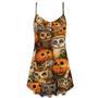 Halloween Owl Pumpkin Pattern - V-Neck Sleeveless Cami Dress