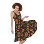 Halloween Pumpkin And Bat Pattern Print Sleeveless Knee Length Dress