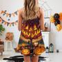 Halloween Pumpkin Burning Crazy Style - V-Neck Sleeveless Cami Dress