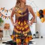 Halloween Pumpkin Burning Crazy Style - V-Neck Sleeveless Cami Dress