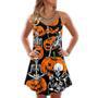 Halloween Skeleton Pumpkin Scary - V-Neck Sleeveless Cami Dress