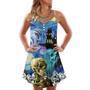 Halloween Skull Smoke Scream Starry Night Funny Boo Art Style - V-Neck Sleeveless Cami Dress