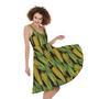 Hand-Drawn Corncob Pattern Print Sleeveless Knee Length Dress