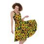 Hand Drawn Sunflower Pattern Print Sleeveless Knee Length Dress