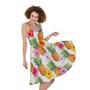 Hawaii Hibiscus Pineapple Pattern Print Sleeveless Knee Length Dress