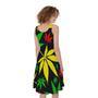 Hemp Leaves Reggae Pattern Print Sleeveless Knee Length Dress