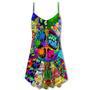 Hippie Alien Frogs Love Peace - V-Neck Sleeveless Cami Dress