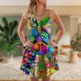 Hippie Alien Frogs Love Peace - V-Neck Sleeveless Cami Dress