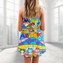 Hippie Frog Mushroom Hippie Colorful Art Peace - V-Neck Sleeveless Cami Dress