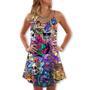 Hippie Mushroom And Skull Colorful Art - V-Neck Sleeveless Cami Dress